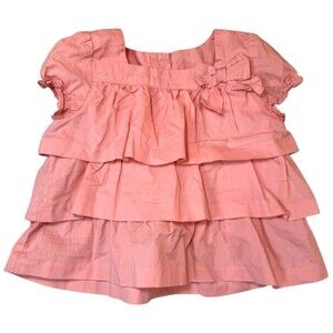 Janie &‎ Jack Shirt Pink 2T Ruffled Cap Sleeves Bow 100% Cotton Ruffles